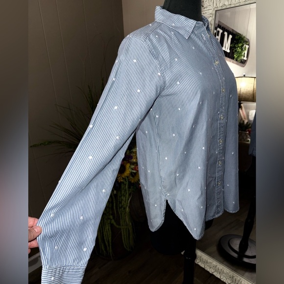 LOFT • Embroidered Dot Striped Poplin Button Down - Picture 6 of 9